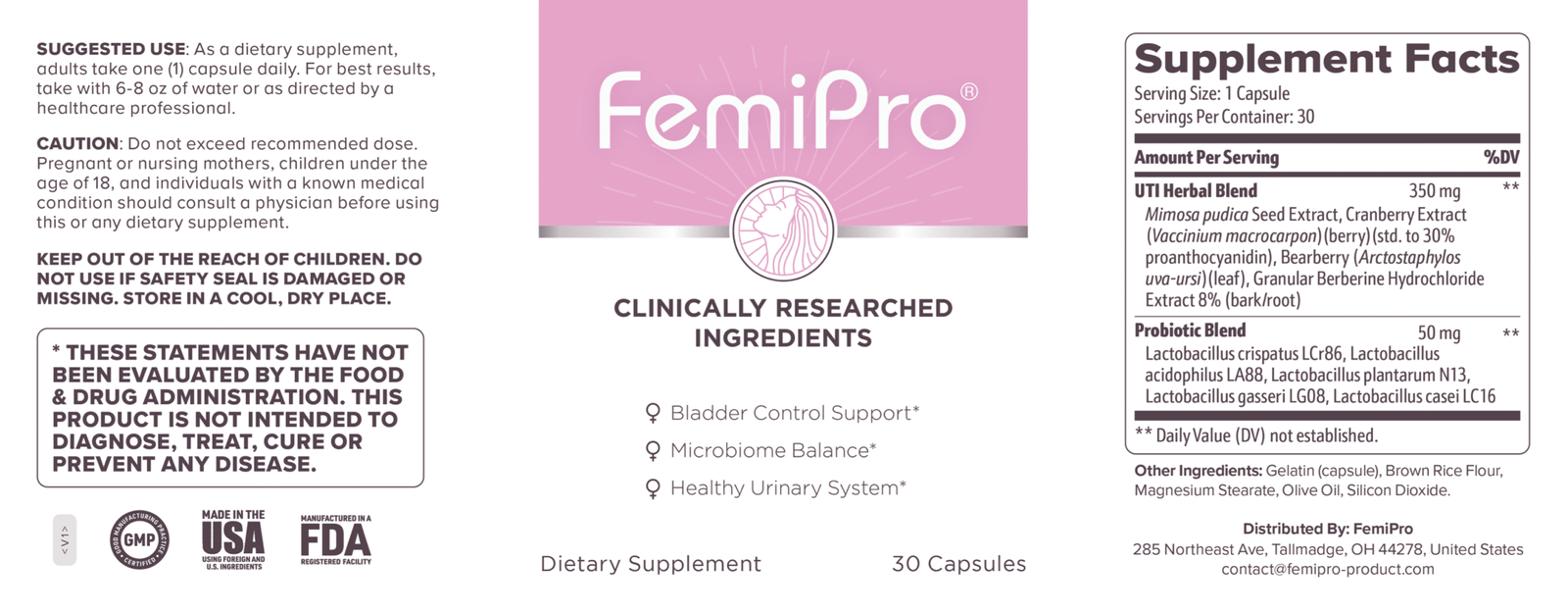 FemiPro Supplement Facts